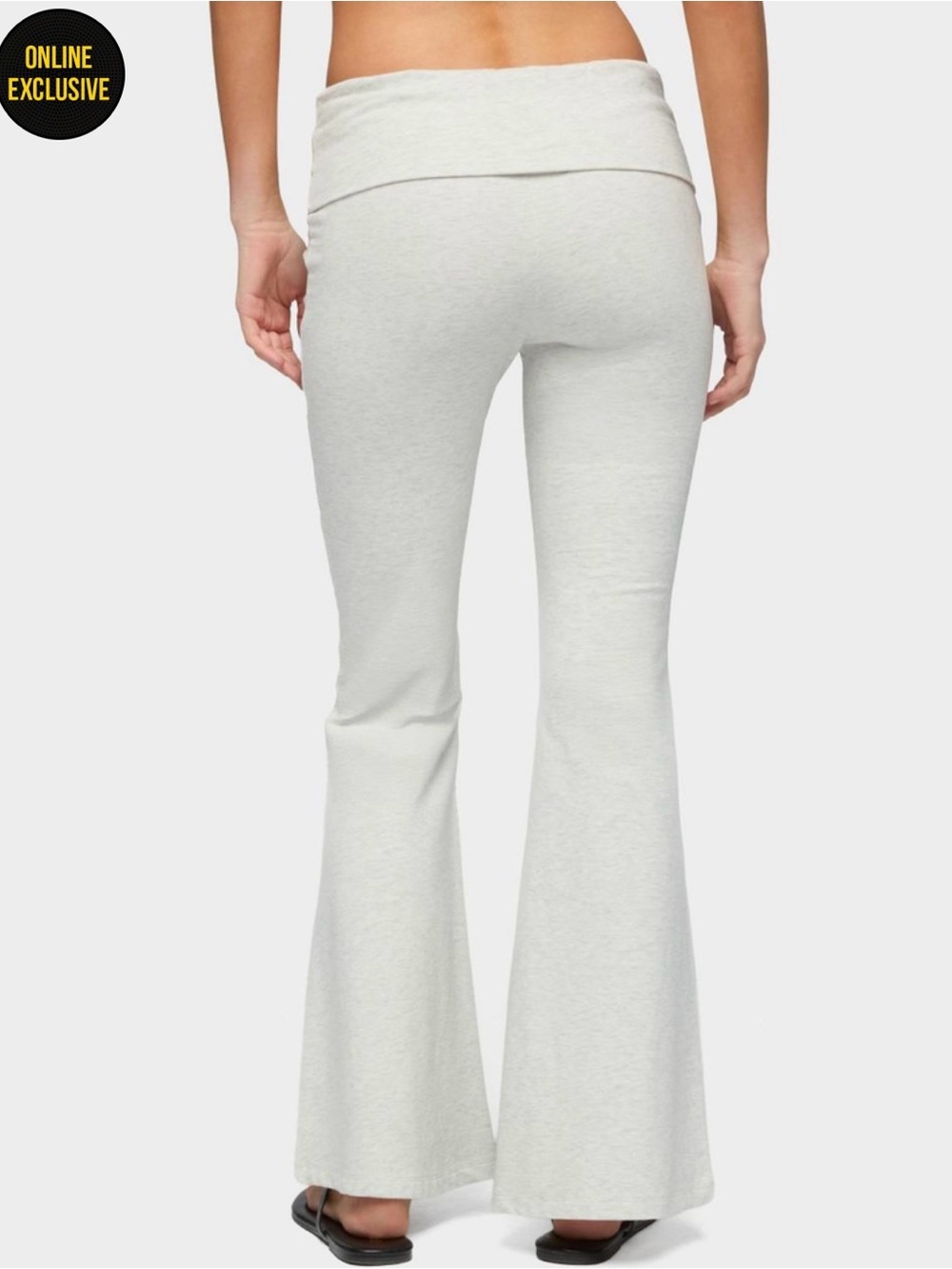 Fold-Over Waist Flare Pants in Light Heather Gray